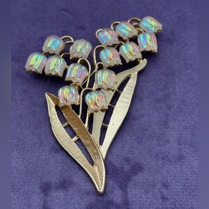 Lily if the Valley Gold and Iridescent Floral Brooch
